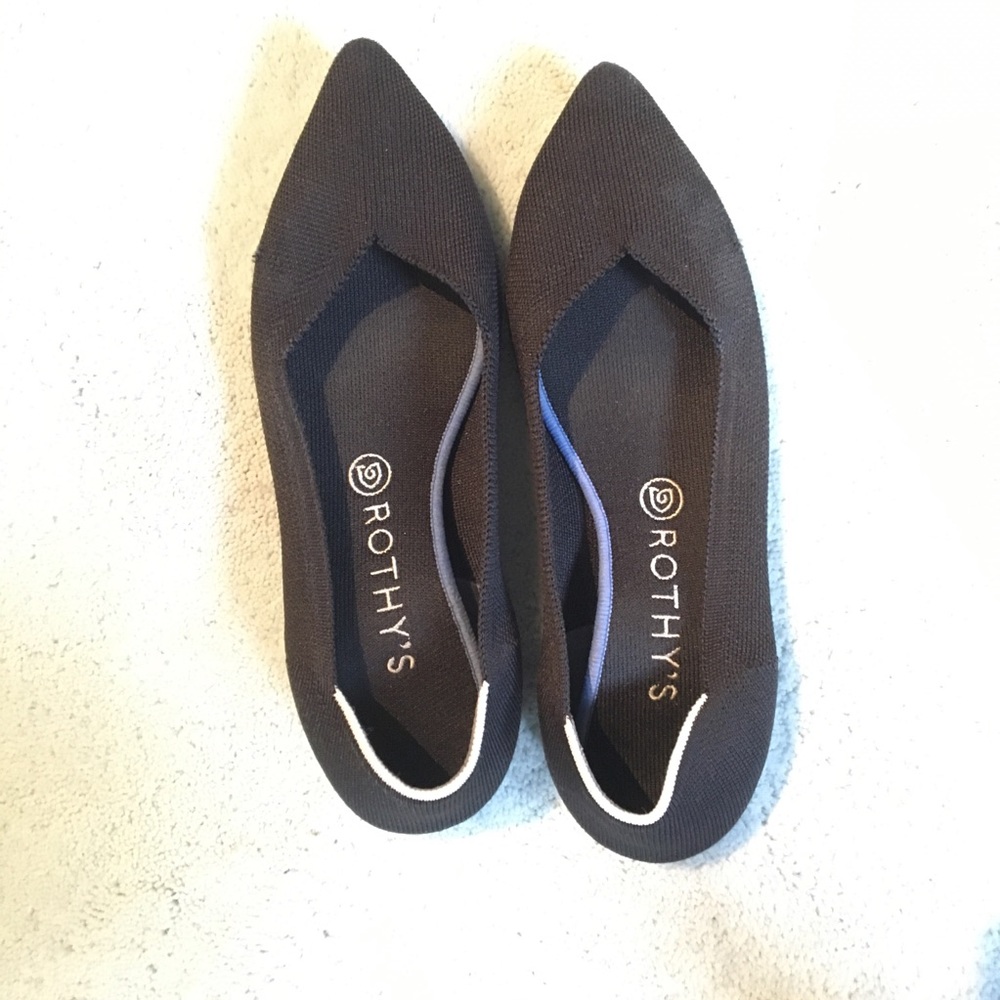 Black Rothys Point, size 10, white halo, $110